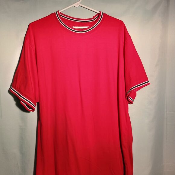 Men’s Red Crew Neck T-Shirt with Striped Trim – Athletic Fit - Picture 2 of 4